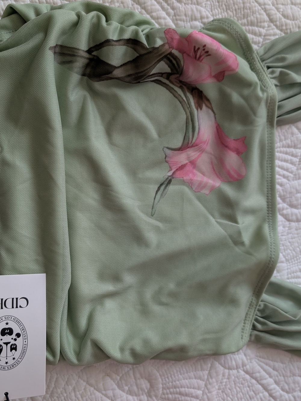 Mint Green Floral One-Piece Swimsuit with Pink Bloom